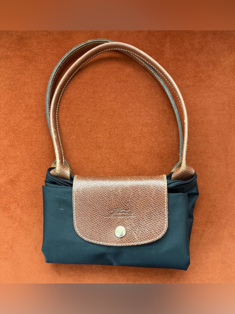 Black and Brown Women's Shoulder Bag with Leather Flap